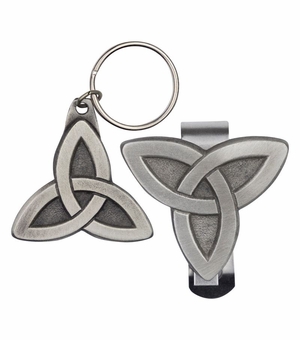 2 x 1-15/16 Inch Fine Pewter Celtic Knot Key Chain and 1-3/4 x 1