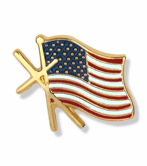 thumbnail interactive-video image 1 of Pack Of 3 USA Waving Flag With Gold Cross Hat Cap Lapel Pins - 1.9cm X 2.22cm 1 of 4