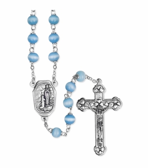 Light Blue Synthetic Bead Rosary with Crucifix and Our Lady